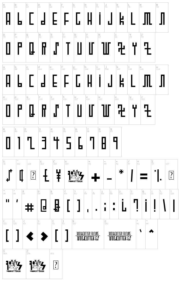 Woodcutter Future font map